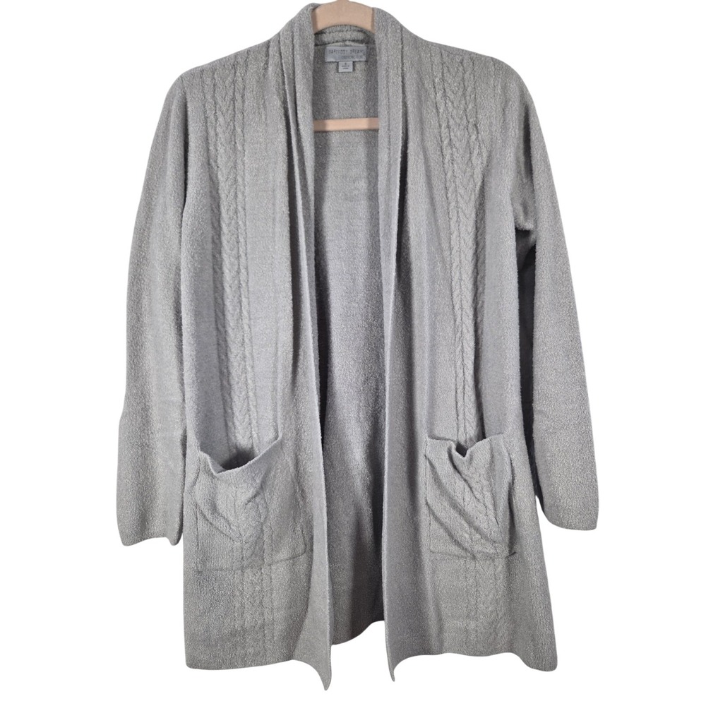 Barefoot Dreams Cardigan Women Small Gray Open Front Cable Knit CozyChic Lite